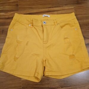 Stylish Mustard Distressed Jean Shorts